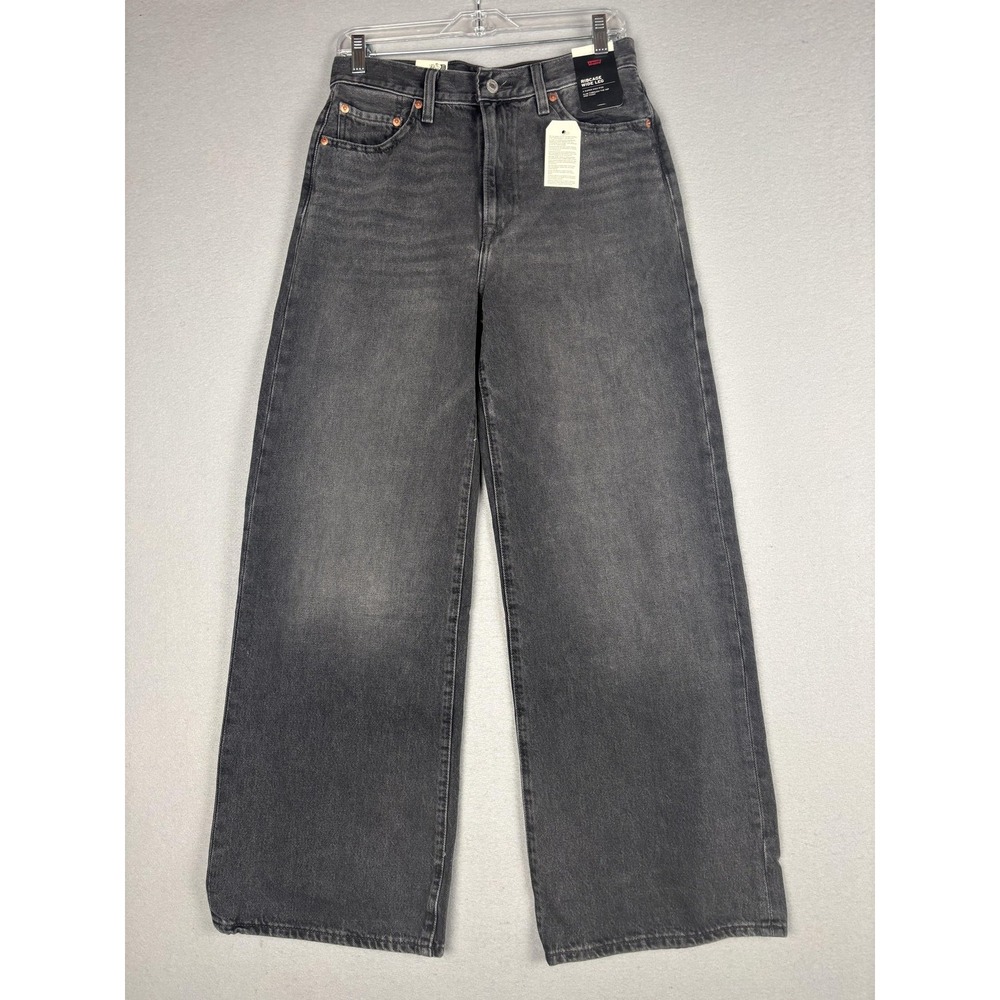 Levis Ribcage Wide Leg Jeans Womens 29x32 Black Charcoal Wash High Rise Denim